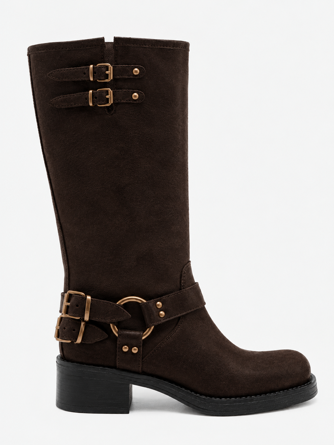 Bota feminina em camurça castanha bico quadrado outono/inverno: 41