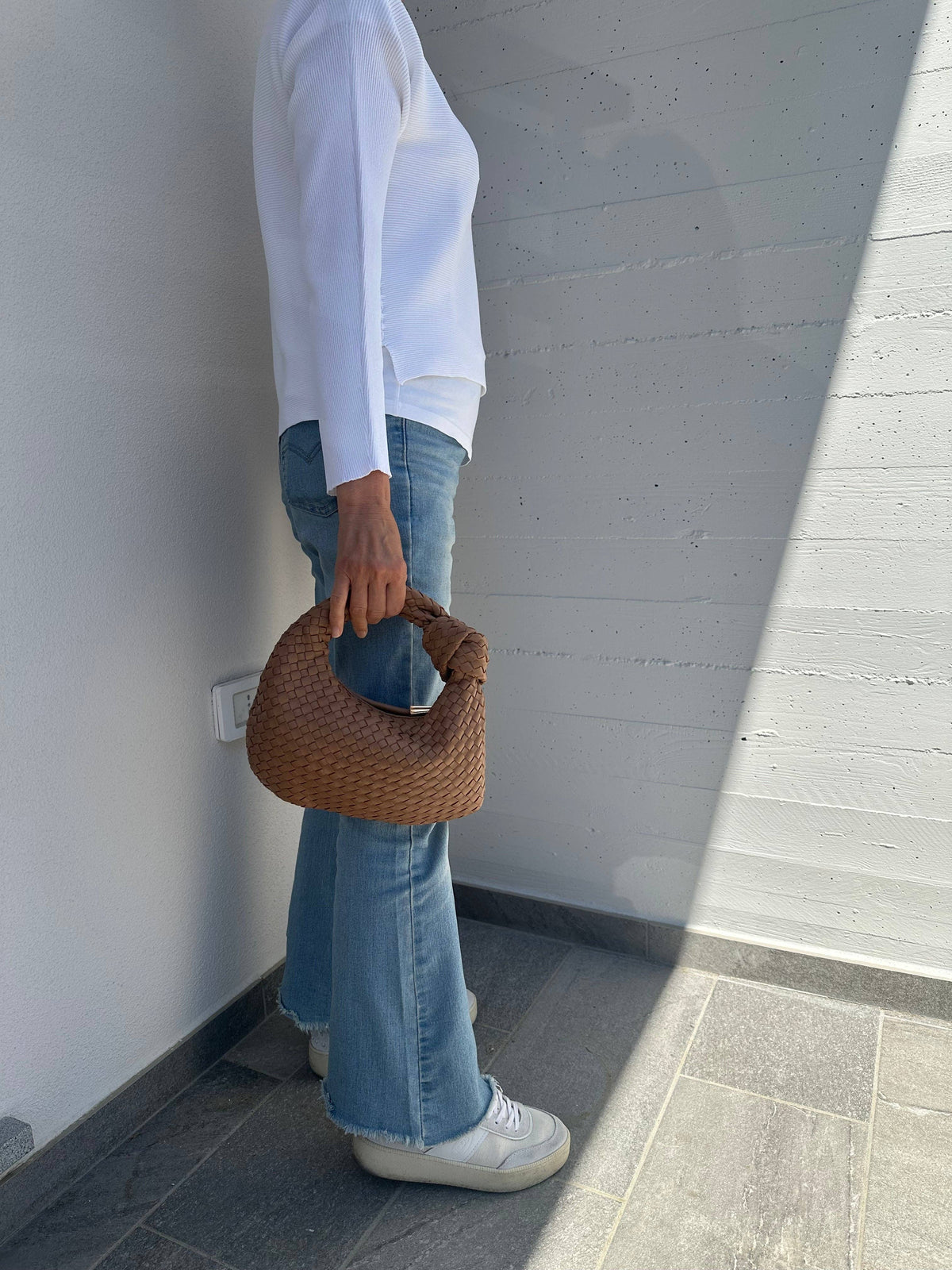 Bolsa JOLIE wild pequena em couro sauvage entrelaçado genuíno: Prata