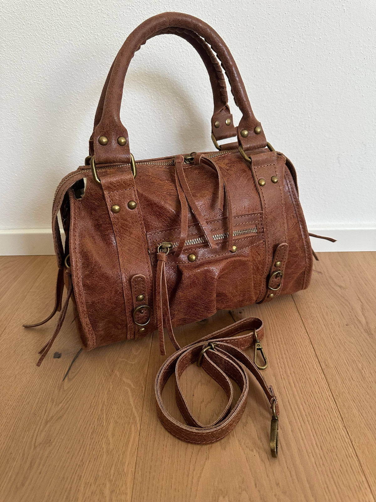 Bolsa média em couro legítimo CITY BAG: Castanho escuro